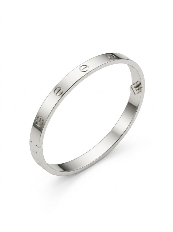 Brazalete de oro blanco 10k tipo diseñador hueco grueso mod 5906 -18 cm