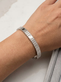 Brazalete de oro blanco 10k tipo diseñador mod 5875 - 18 cm x 6.5mm