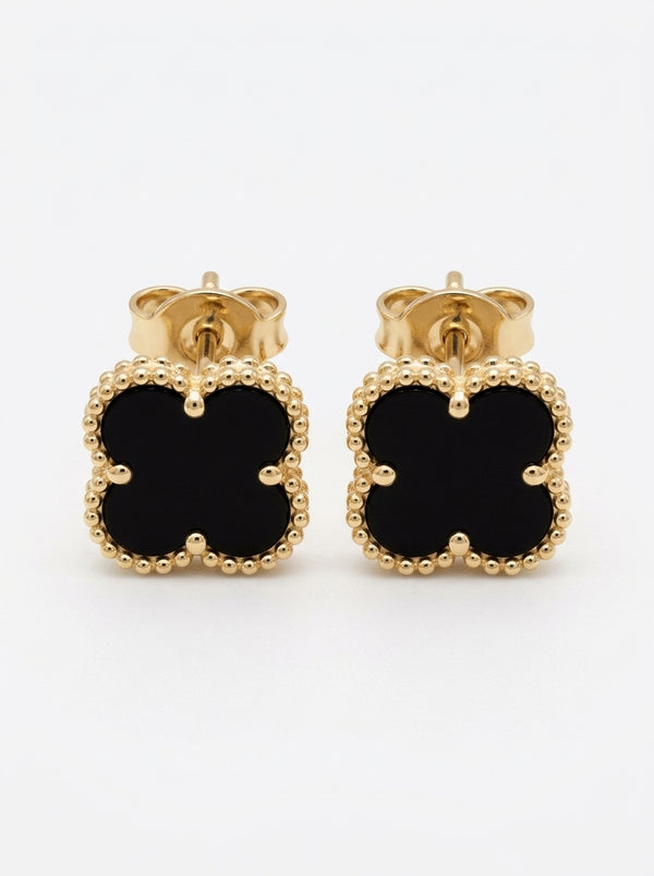 Aretes de oro 10k diseño de trébol ónix mod 5950 - 1.5 cm
