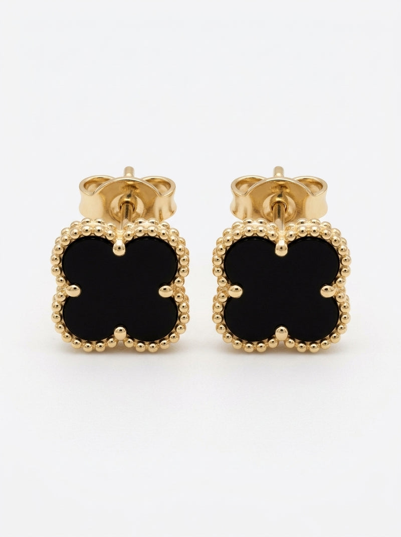 Aretes de oro 10k diseño de trébol ónix mod 5950 - 1.5 cm