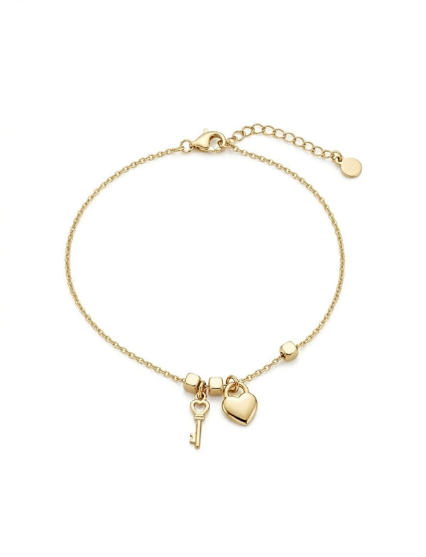 Pulsera de oro 14k diseño de corazón con llave Mod LM5106 - 18 cm