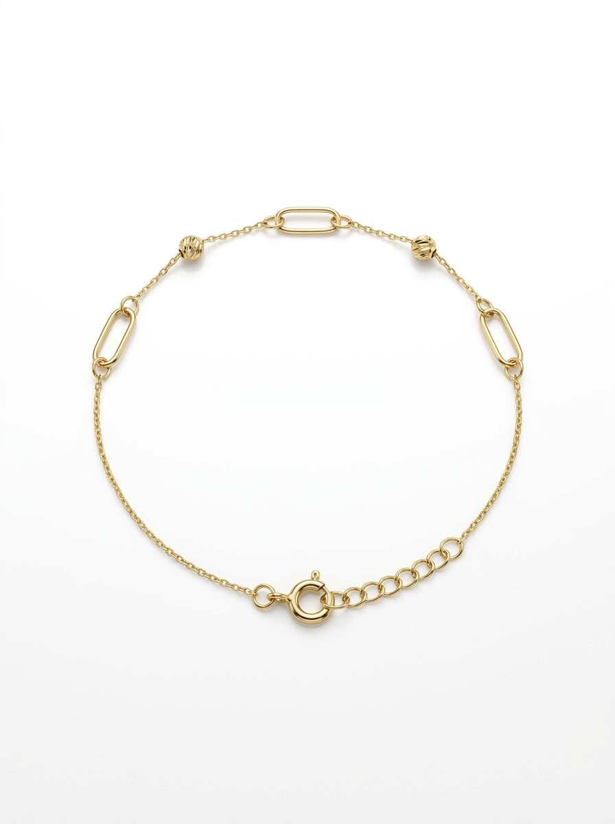 Pulsera de oro 14k diseño de eslabones con bolitas 5929 - 18 cm