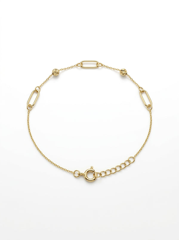 Pulsera de oro 14k diseño de eslabones con bolitas 5929 - 18 cm