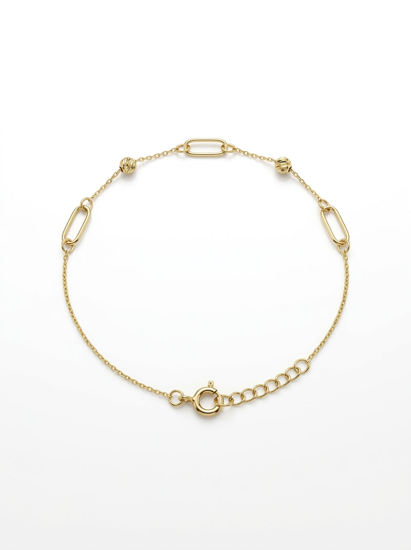 Pulsera de oro 14k diseño de eslabones con bolitas 5929 - 18 cm