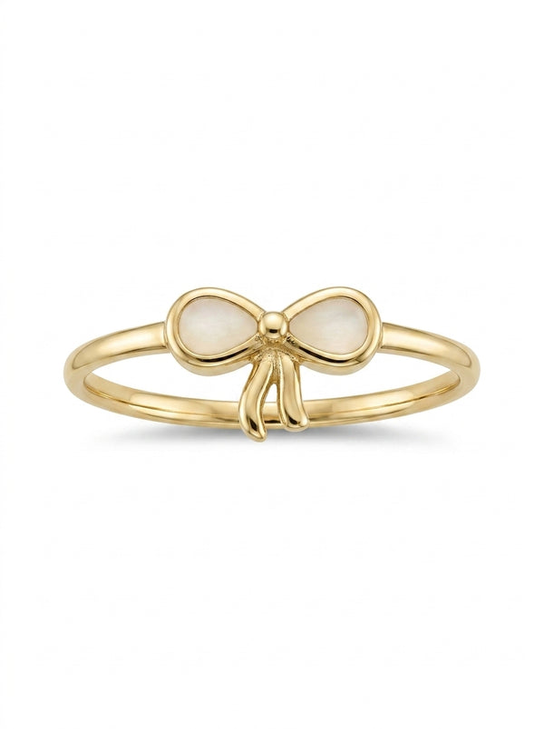 Anillo de oro 14k diseño de moño con piedra madre perla Mod LM5273