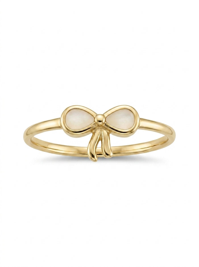Anillo de oro 14k diseño de moño con piedra madre perla Mod LM5273