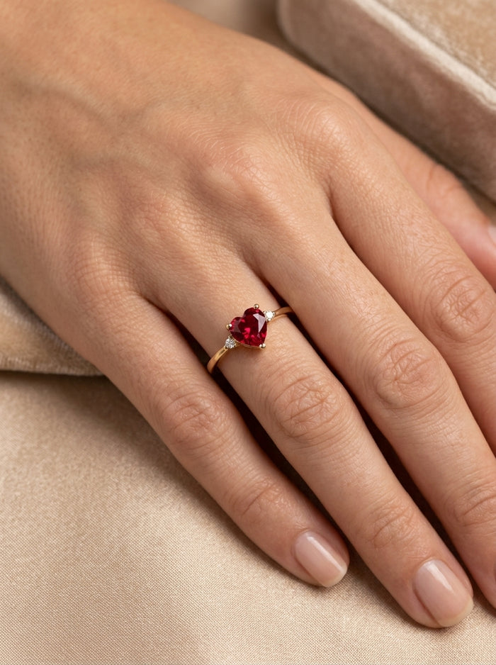 Anillo de oro 14k diseño de corazón roja de circonia Mod LM5400