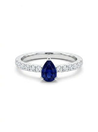 Anillo solitario de oro blanco 18k de diamantes y zafiro naturales Mod LM5299