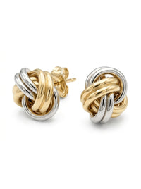 Aretes de oro 14k diseño de nudo bicolor Mod 5706