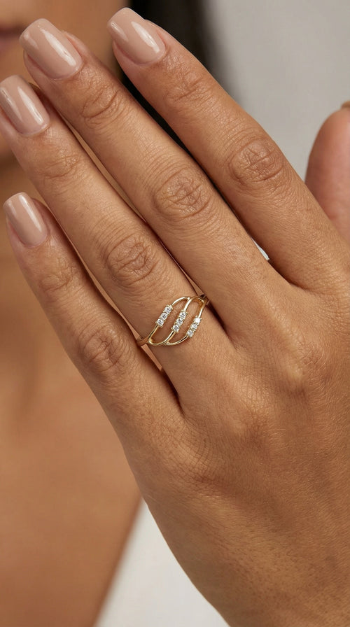 Anillo onda de luz de oro 14k