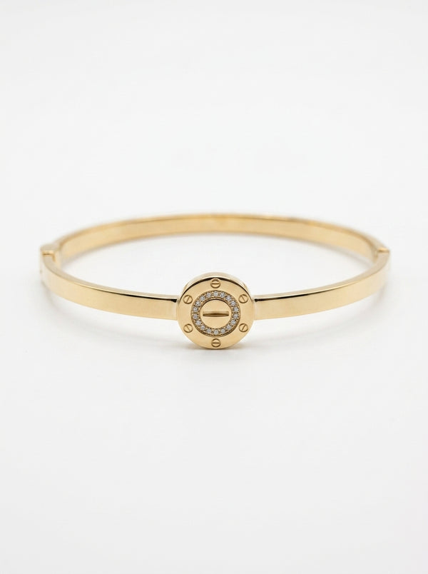 Brazalete de oro 14k tipo diseñador hueco mod 5759 - 18 cm