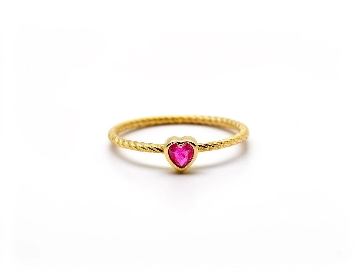 Anillo de oro 14k de corazones rosa Mod 5051