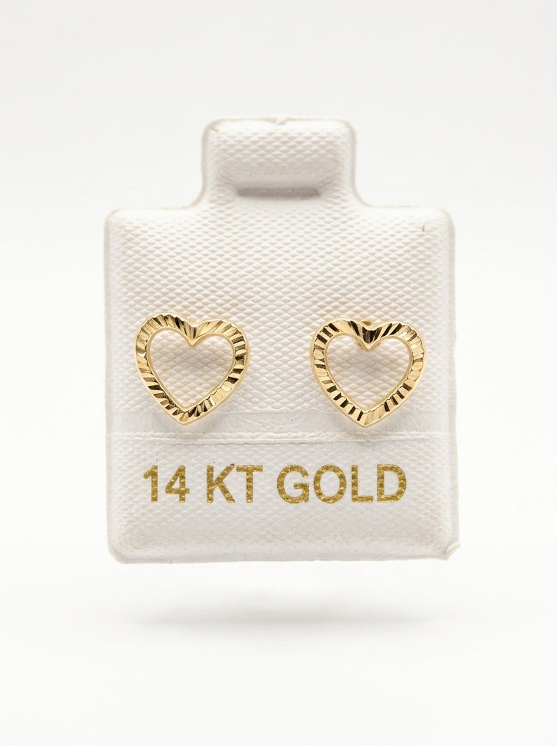 Broquel de oro 10k delgado silueta de corazón (de bolitas) Mod 5643