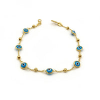  pulsera de oro 14k con ojos turco azul cielo -18 cm