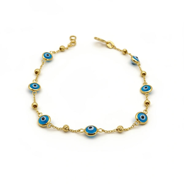  pulsera de oro 14k con ojos turco azul cielo -18 cm