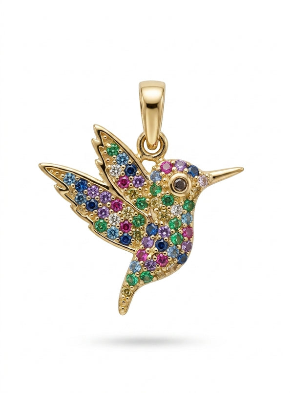 Dije de oro 14k diseño de colibrí de colores Mod 5528 - 1.5 cm