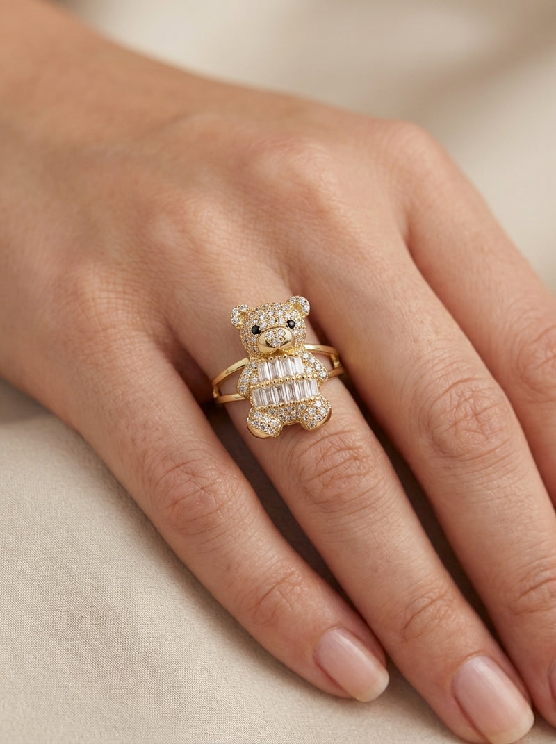 Anillo de oro 14k diseño de oso blanco Mod 5873 1.5 cm
