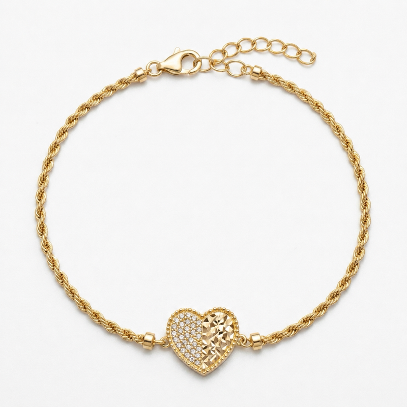 Pulsera de oro 10k diseño de corazón Mod 5657- 18 cm