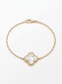 Pulsera de oro 14k diseño de trébol inspirada en diseñador con madre perla Mod 5790 - 18 cm