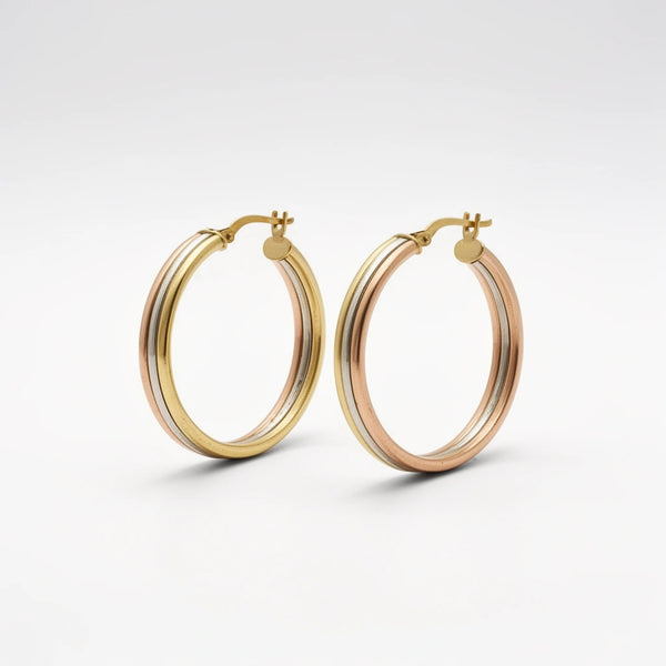 Arracadas tricolor de oro florentino 14k 3 cm