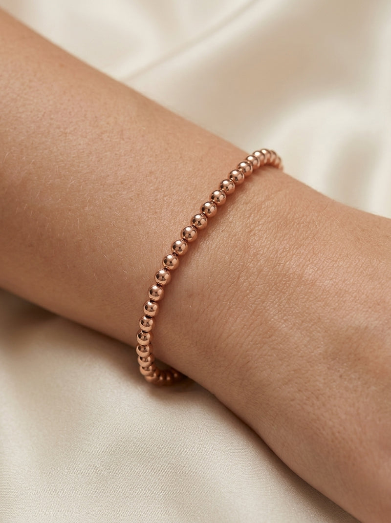 Pulsera de oro rosa 14k diseño de bolitas hueca Mod 5493 - 18 cm