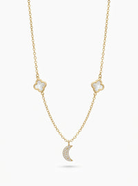 Gargantilla de oro 14k diseño trébol madre perla con media luna Mod 5648- 45 cm
