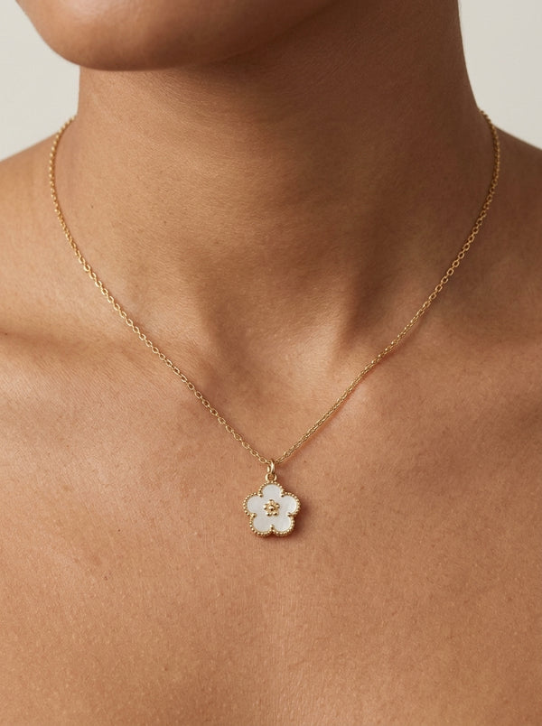 Gargantilla de oro 10k diseño de margarita madre perla Mod 5946 - 45 cm