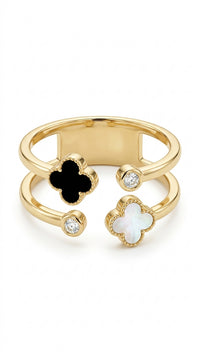 Anillo de oro 14k diseño de tréboles con piedras naturales y circonias Mod. LM5098