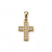 Dije de cruz pequeña de oro 14k con incrustaciones de circonias Mod. 1401AL - 1 cm