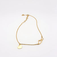 Pulsera delgada de oro 14K con corazón y mano “te amo” 18 cm