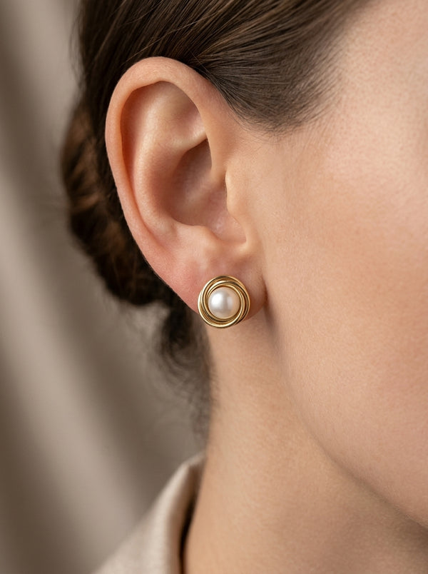 Aretes de oro 14k diseño nudo de perla Mod LM5310