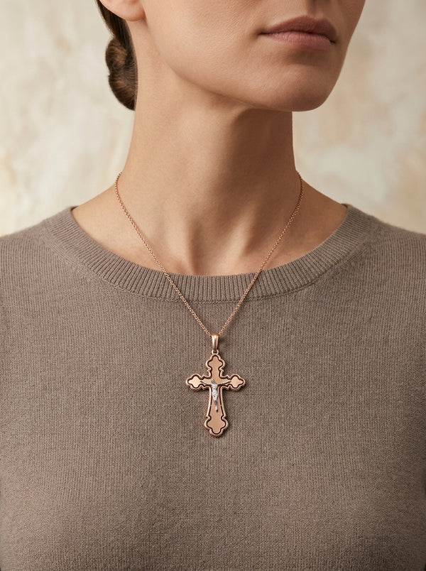 Cruz de oro rosa 14k con acabado mate Mod 5627 4.5 cm