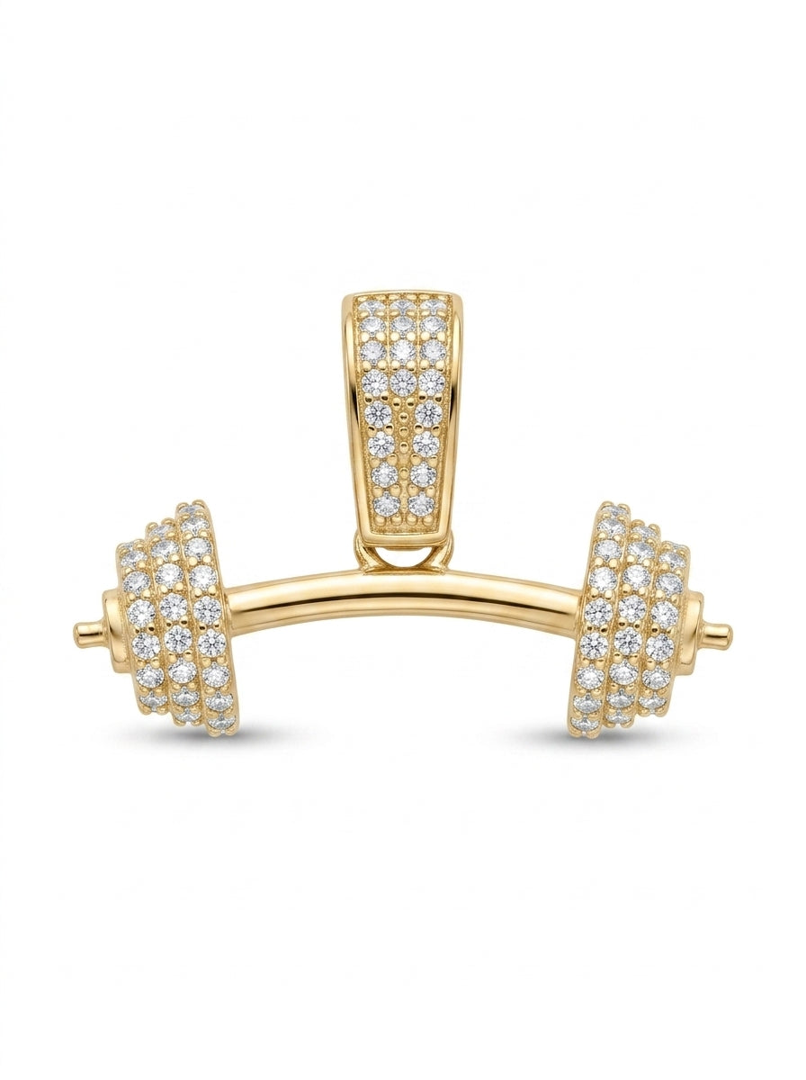 Dije de oro 14k diseño de mancuerna con circonias blancas Mod LM5434 - 1.5 cm C/Reaza