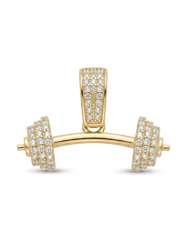 Dije de oro 14k diseño de mancuerna con circonias blancas Mod LM5434 - 1.5 cm C/Reaza