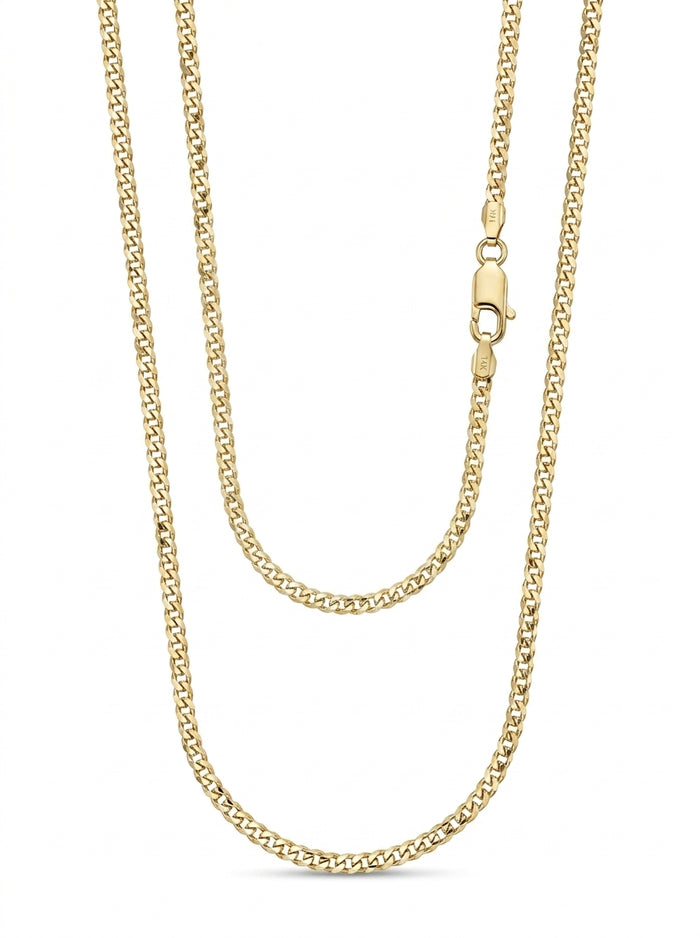 Cadena de oro 14k tejido cubano diamantada sólida mod 5824 - 2 mm
