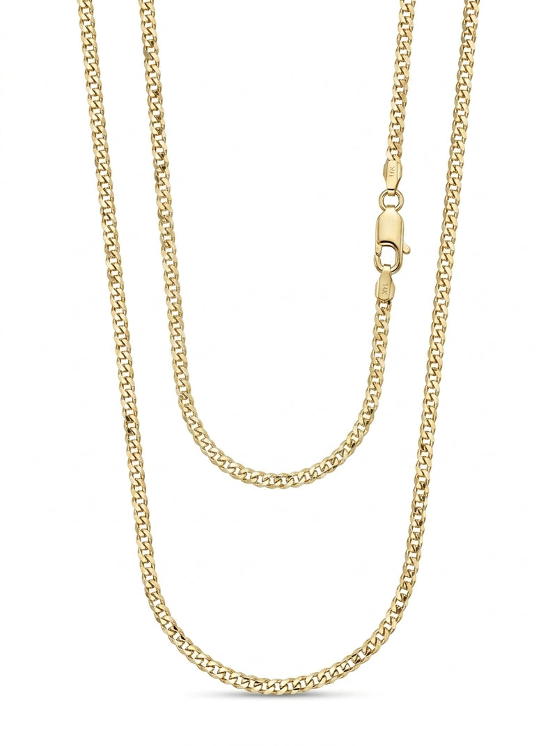 Cadena de oro 14k tejido cubano diamantada sólida mod 5824 - 2 mm