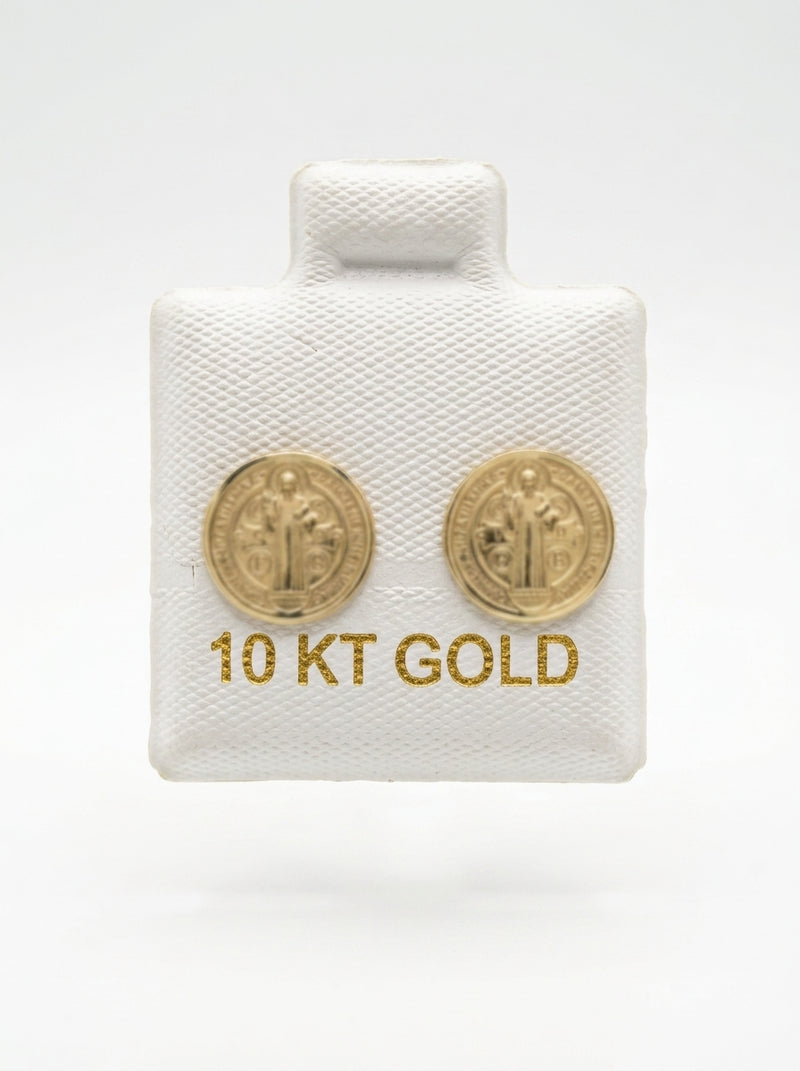 Broquel de oro 10k delgado de san Benito (de bolitas) Mod 5640