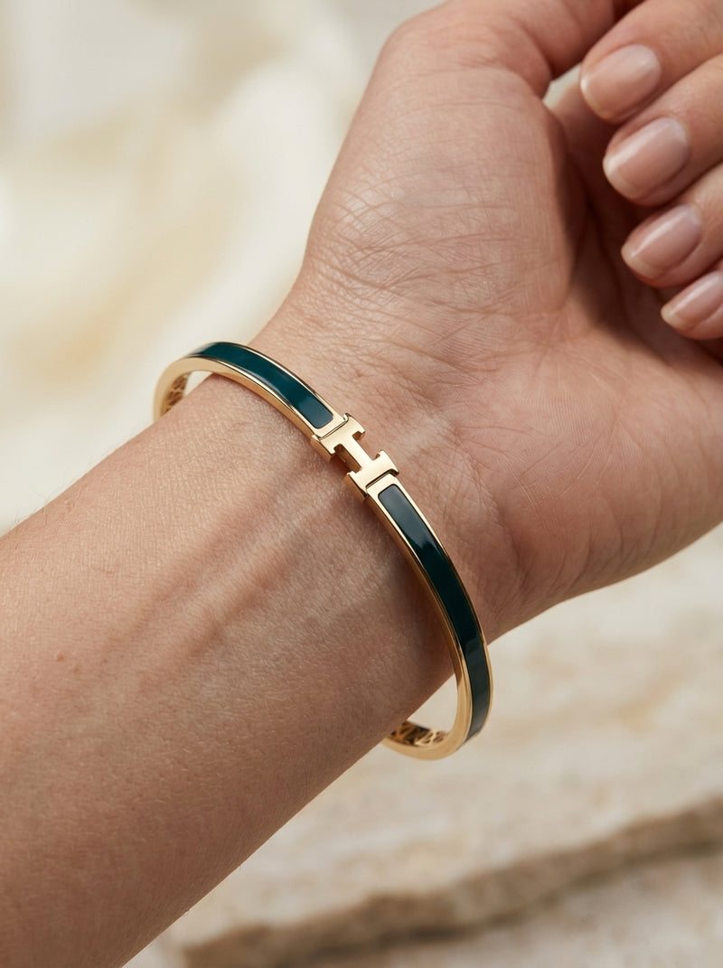 Brazalete de oro 14k tipo diseñador color verde mod 5756 - 18 cm