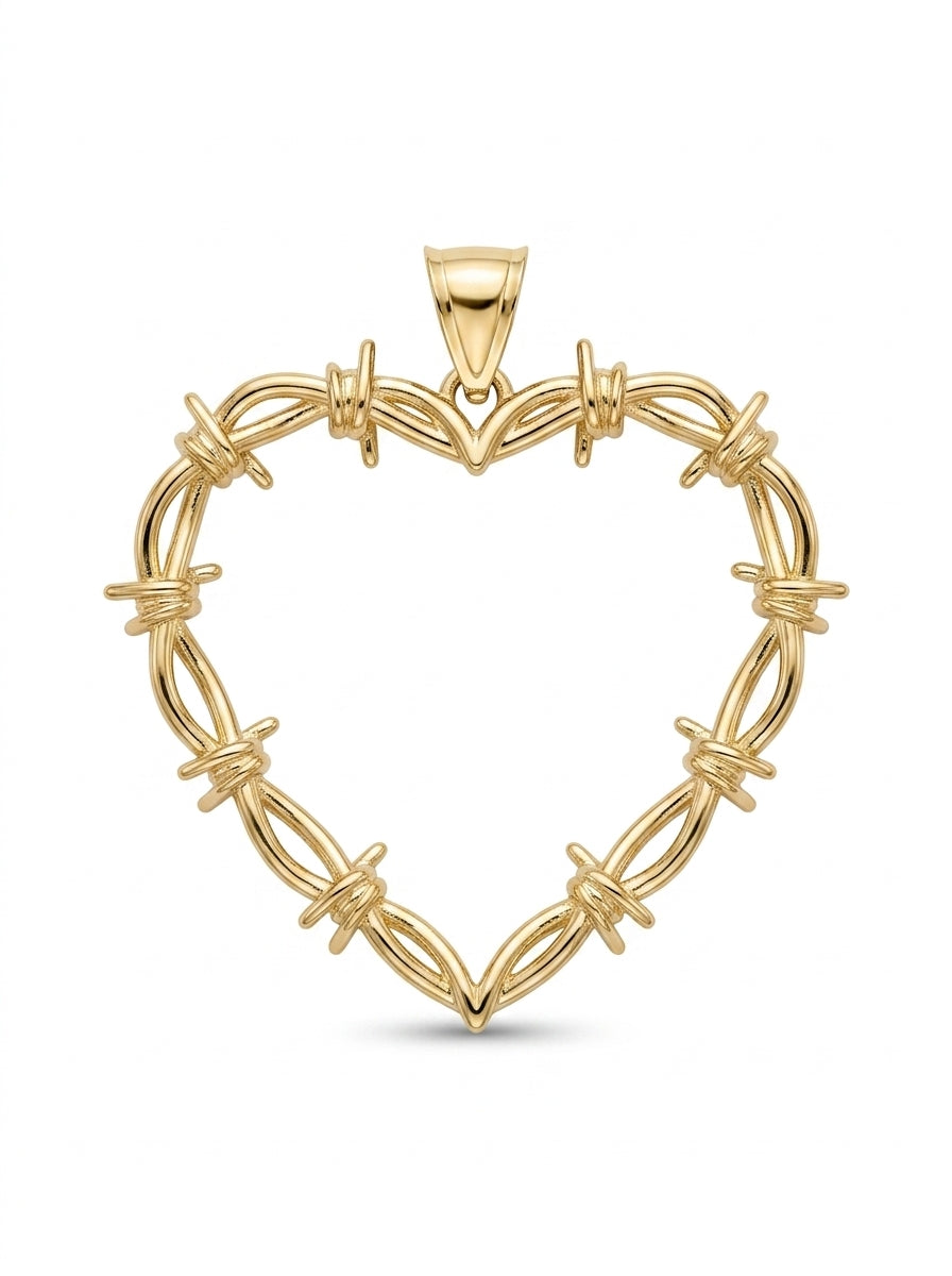 Dije de oro 14k diseño corazón se púas sólido 5647 3.5 cm