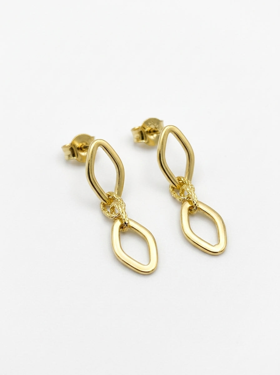 Aretes largos de oro 14k diseño de doble eslabones Mod 5970 - 2.5 cm