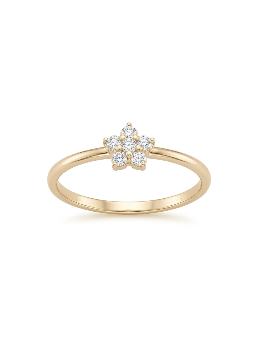 Anillo de oro 14k diseño de flor de circonias mod 5810