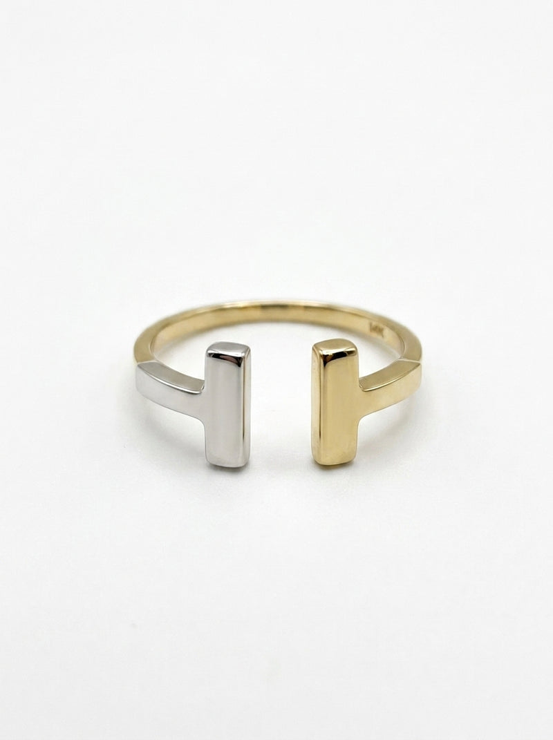 Anillo de oro 10k tipo diseñador bicolor mod 5739