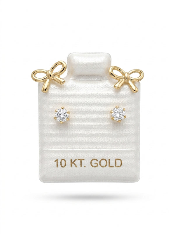 Broquel de oro 10k delgado diseño moño curvo coquete lustre (de bolitas) Mod 5670
