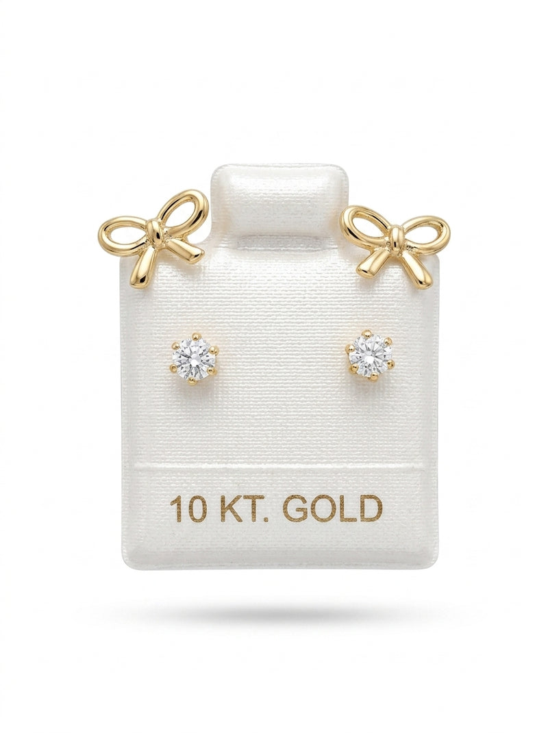 Broquel de oro 10k delgado diseño moño curvo coquete lustre (de bolitas) Mod 5670