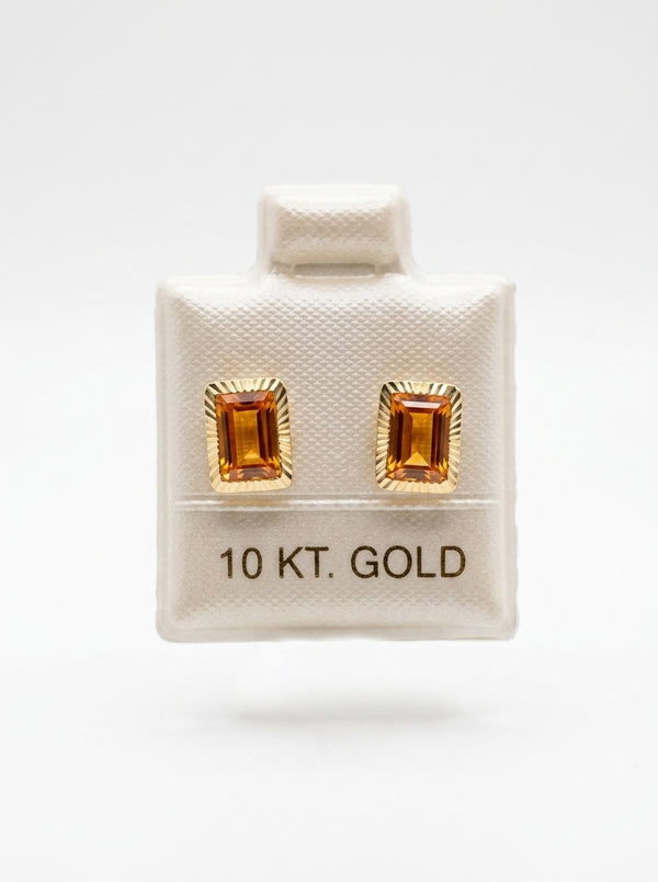 Broquel de oro 10k delgado diseño octa bisel anaranjado(de bolitas) Mod 5665