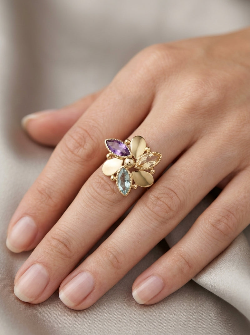 Anillo de oro 14k diseño flor Mod 5865