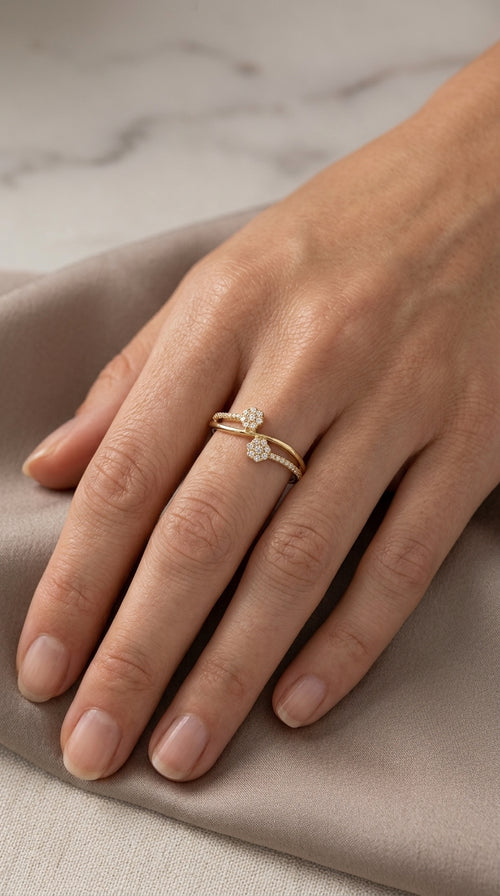 Anillo oro 14k con diseño de flores Mod. LM5102