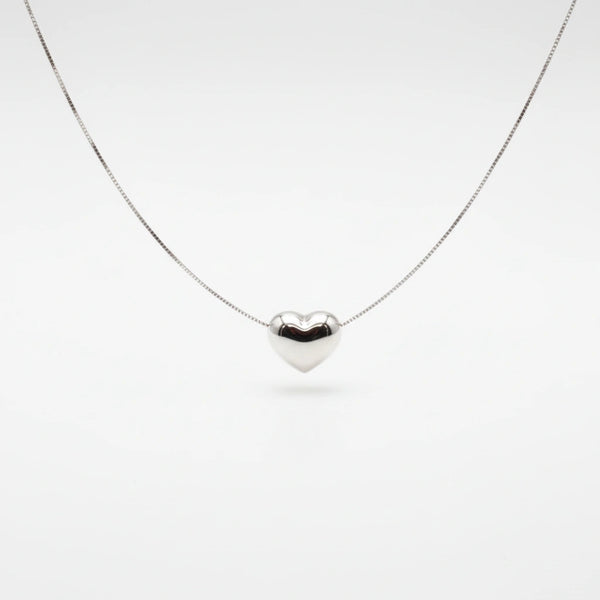 Gargantilla de corazón inflado en oro blanco 14k