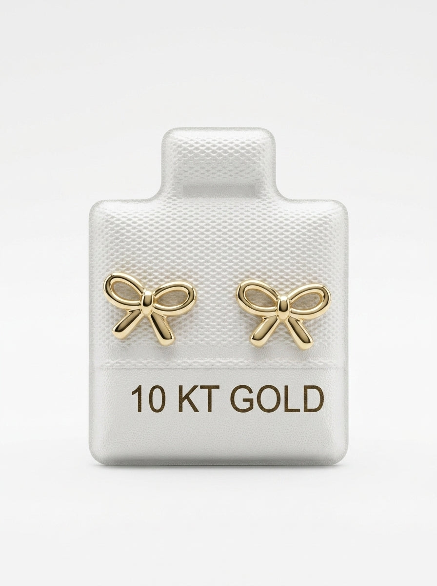 Broquel de oro 10k delgado diseño moño coquete (de bolitas) Mod 5670