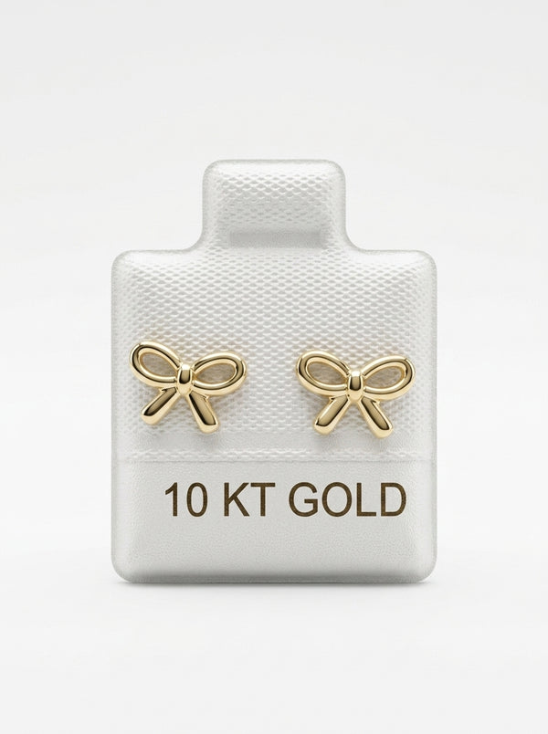 Broquel de oro 10k delgado diseño moño coquete (de bolitas) Mod 5671